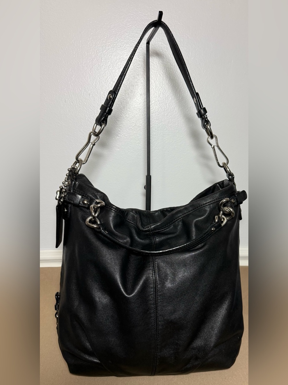Coach Brooke Hobo Bag Black Pebbled Leather #14821